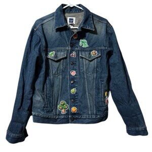 Gap Factory Store Women SZ Small Jean Denim Jacket Animal‎ Crossing Patches READ